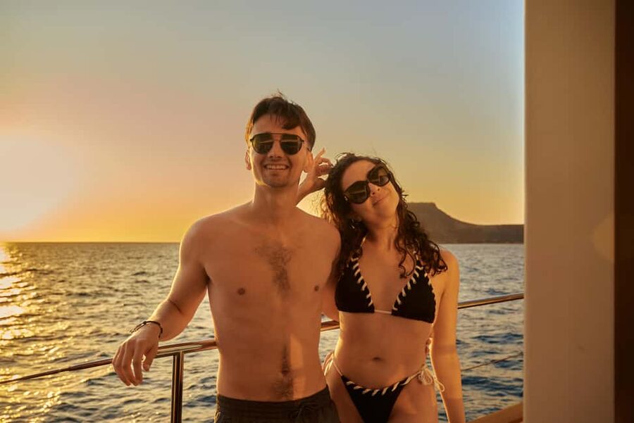 Kissamos: Romantic Sunset Sailing Catamaran Cruise - The First Time in the Water: A Calm Bay and That Little Greek Church Stop
